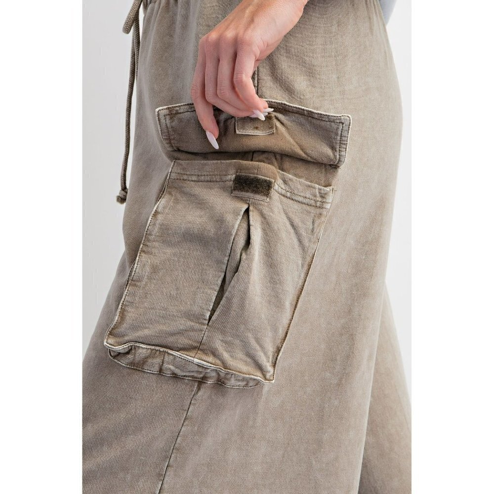Game On Cropped Cargo Wide Leg Pant in Olive Grey - Picture 4 of 5